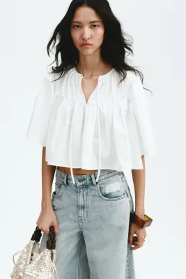 Blouse courte en coton - Blanc — photo 1