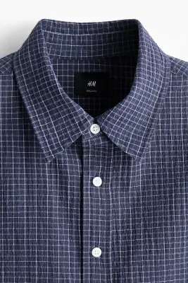 Chemise Relaxed Fit en coton - Bleu foncé/carreaux — photo 4