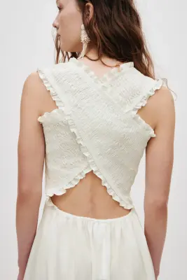 Robe smockée en popeline - Blanc — photo 4