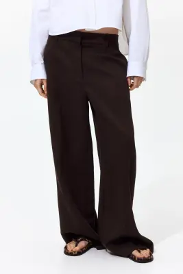 Pantalon large en lin mélangé - Marron foncé — photo 4