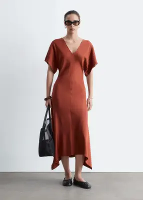Robe longue à col en V - Marron Clair — photo 1