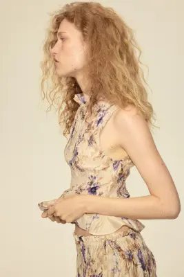 Top smocké - Beige clair/fleuri — photo 3