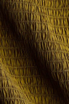 Blouse smockée en viscose mélangée - Vert kaki foncé — photo 5