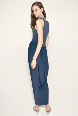 Robe maxi avec jupe tulipe - Bleu marine — photo 2