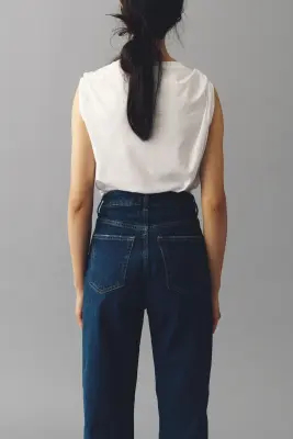Mom Slim Fit High Waist Ankle Jeans - Bleu denim — photo 4