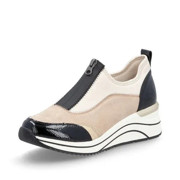 Baskets Remonte D0T08-60 Beige - Cuir Zip Grande Pointure Femme