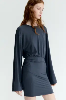 Robe à manches longues en jersey - Bleu foncé — photo 2