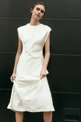 Robe midi en satin - Ivoire — photo 3