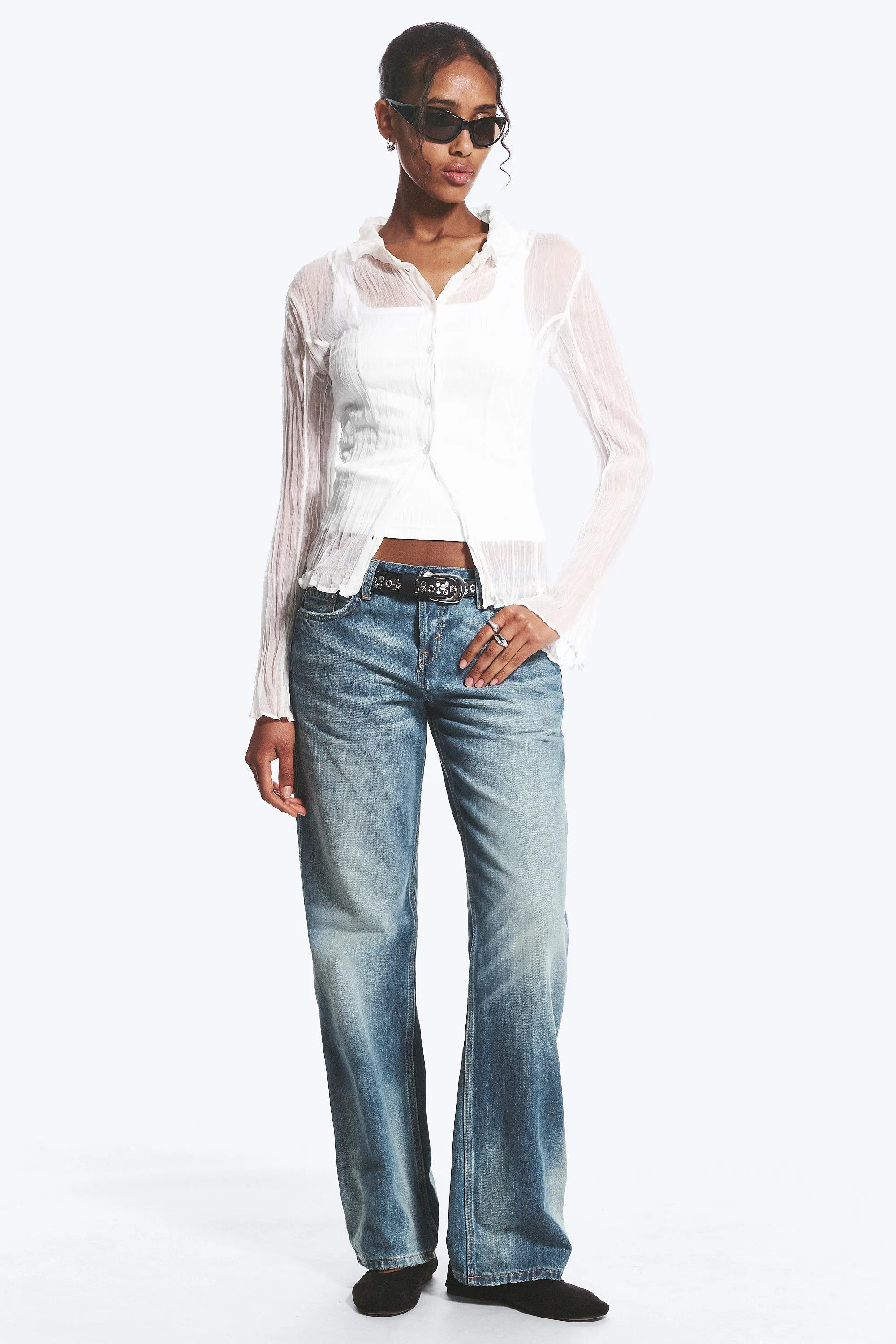 Chemise trapèze transparente à manches longues - Blanc