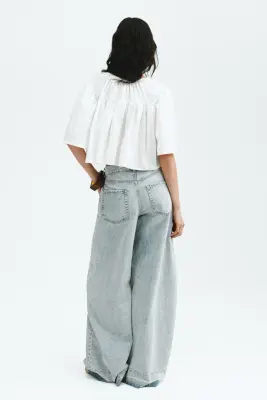 Blouse courte en coton - Blanc — photo 4