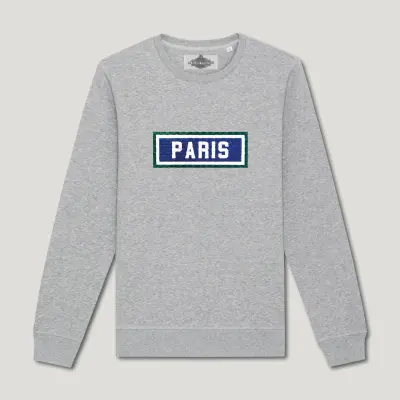 SWEAT SHIRT COTON BIO BRODÉ - PARIS - GRIS