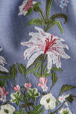 Top corset brodé en lin mélangé - Bleu ancien/fleurs — photo 4