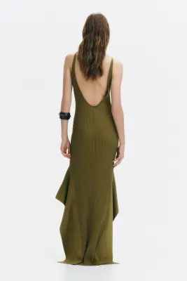 Robe volantée en maille - Vert olive — photo 3