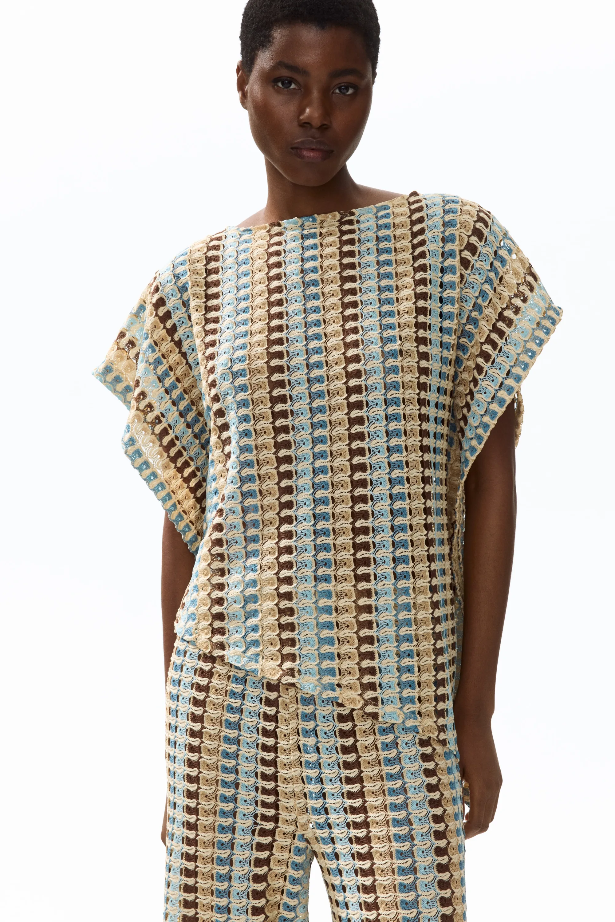 Top cape asymétrique - Beige clair/motif