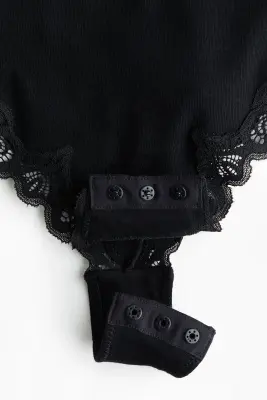 Body en coton avec dentelle - Noir — photo 4