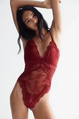 Body en microfibre et dentelle - Rouge — photo 3