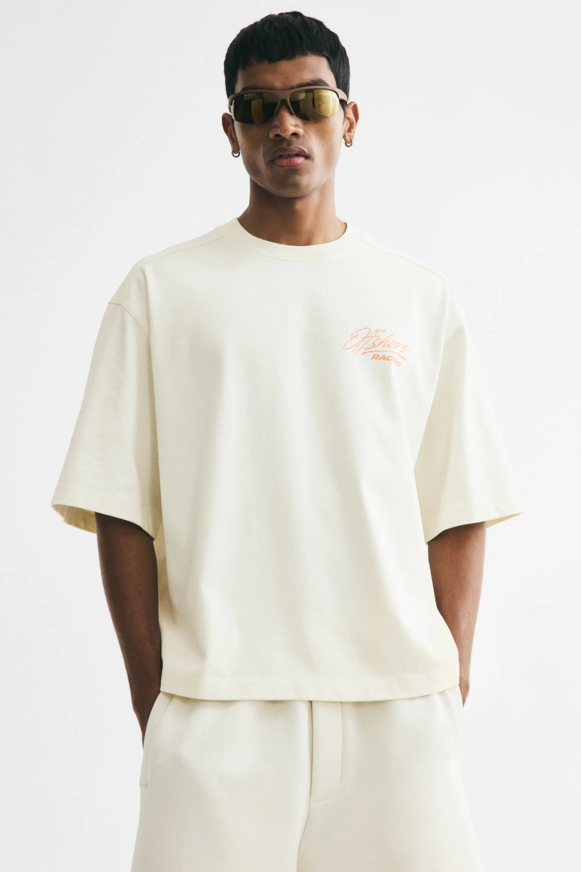 T-shirt boxy Oversized Fit - Crème/Off Shore Racing