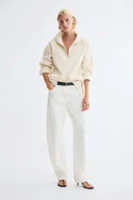 Pull long à col zippé - Beige clair — photo 3
