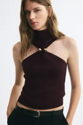 Top en maille avec détail en métal - Violet prune foncé — photo 1