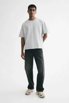 T-shirt boxy Oversized Fit - Gris clair chiné — photo 2