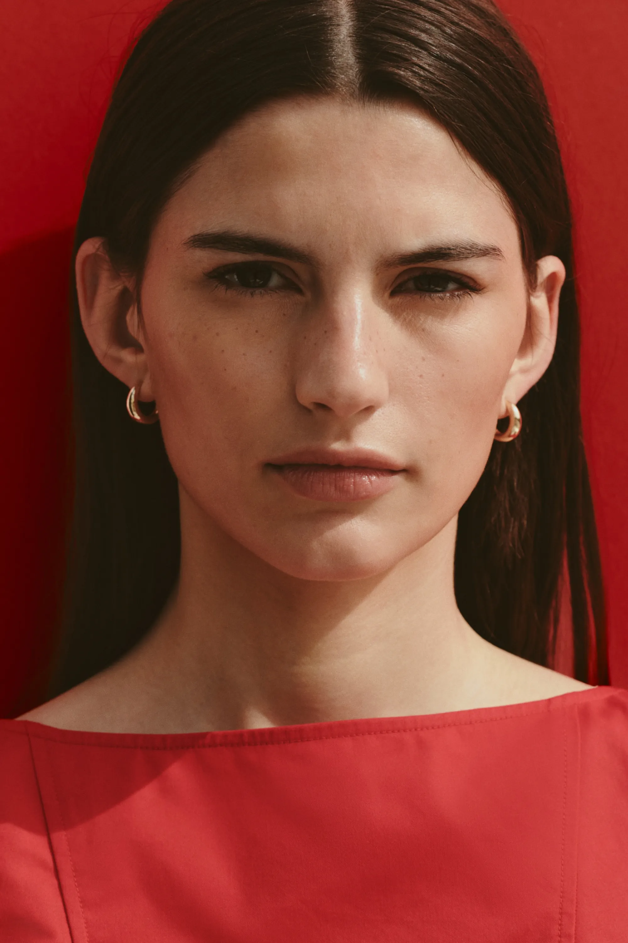 Robe découpée en twill - Rouge vif
