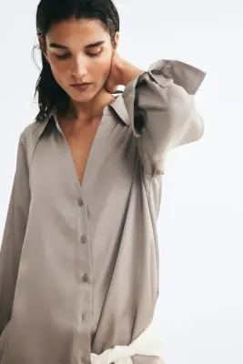 Blouse à encolure en V - Grège clair — photo 1