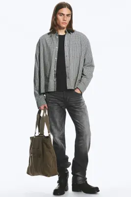 Chemise carrée décontractée en popeline - Carreaux taupe clair — photo 2