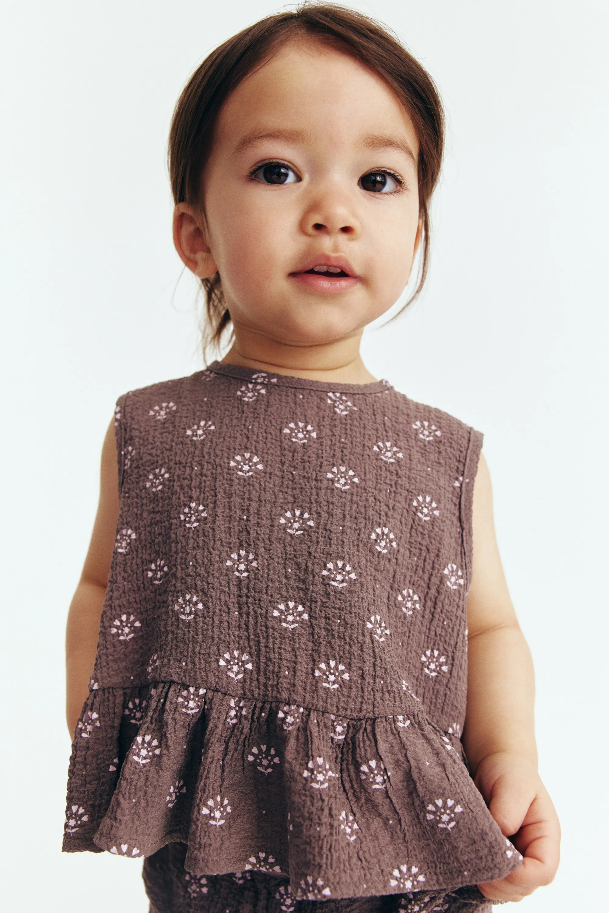 Ensemble 2 pièces avec top et pantalon - Marron clair/fleuri