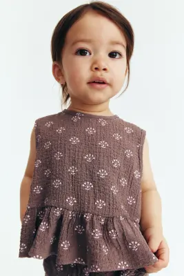 Ensemble 2 pièces avec top et pantalon - Marron clair/fleuri — photo 1
