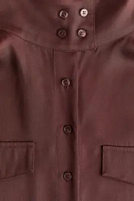 Robe chemise avec col entonnoir - Marron foncé — photo 5