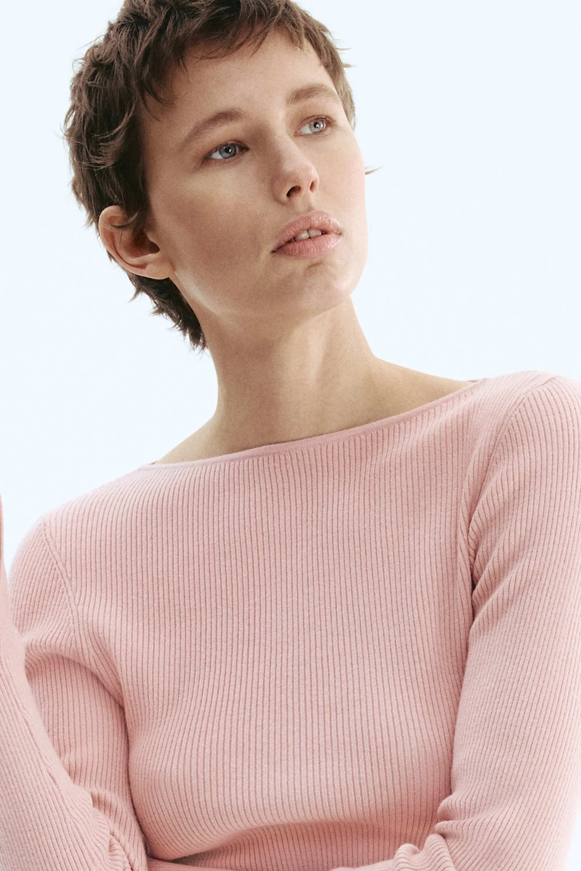 Top en maille côtelée - Rose clair