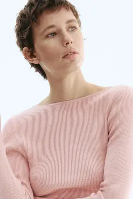 Top en maille côtelée - Rose clair — photo 1