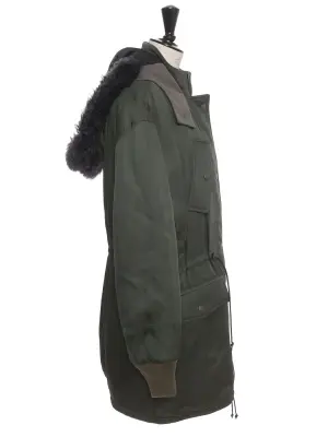 Manteau parka mi-long vert kaki capuche en fourrure Prix boutique 3500€ Taille 36 — photo 3