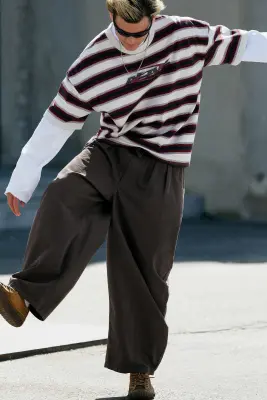 Pantalon à enfiler Barrel - Marron foncé — photo 1