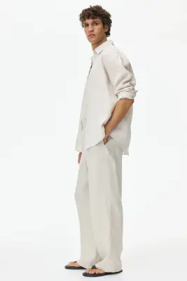 Loose Fit Linen trousers - Beige clair — photo 4