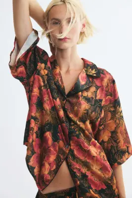 Chemise à manches courtes en viscose - Noir/fleuri — photo 1