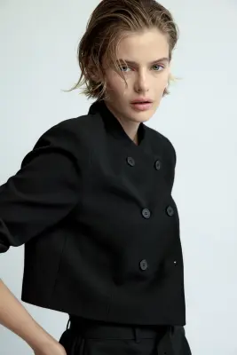 Blazer court à fermeture croisée - Noir — photo 3