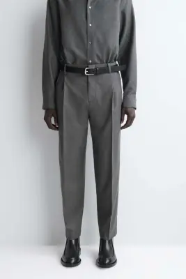 PANTALON À PLIS DROIT DÉCONTRACTÉ EN LAINE - GREY MÉLANGE — photo 4
