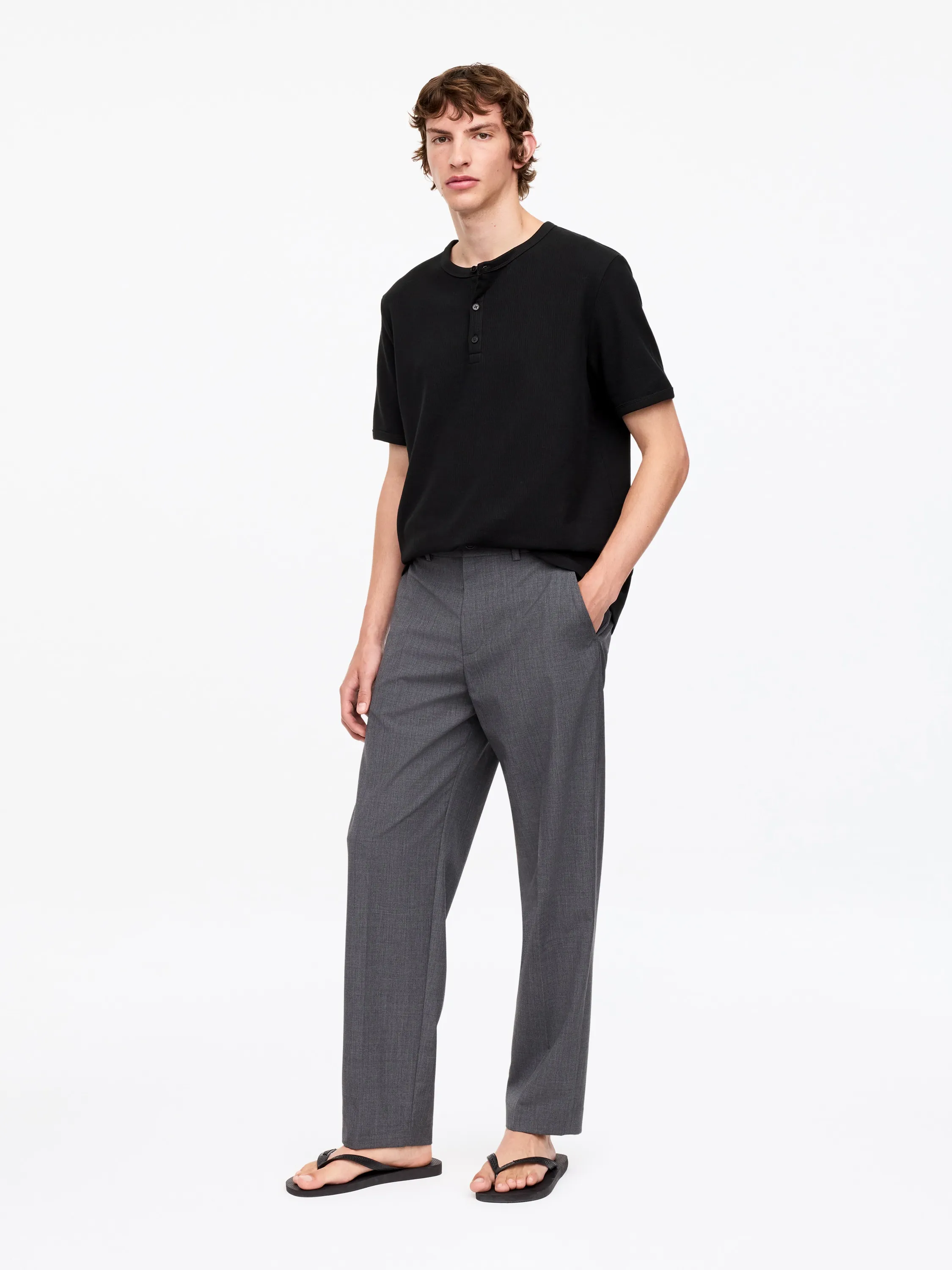 Chemise Henley à manches courtes - Noir