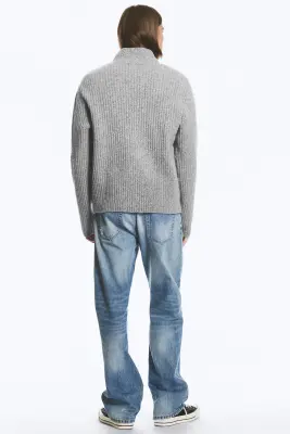 Pull demi-zippé en laine mélangée - Gris — photo 3
