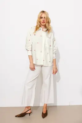 Chemise oversize brodée Femme — photo 3