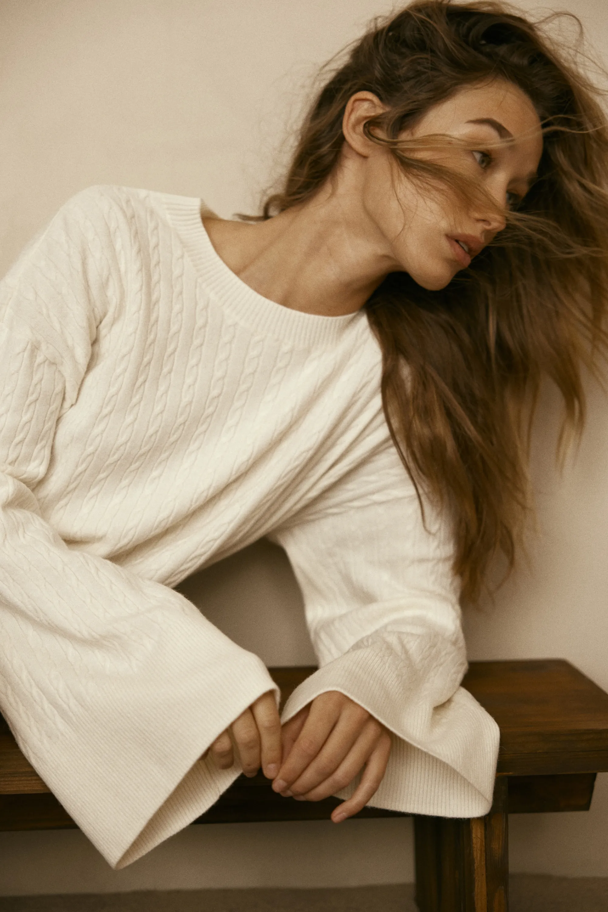 Robe en maille torsadée - Crème