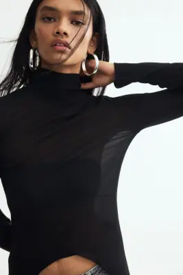 Top asymétrique avec col cheminée - Noir — photo 1