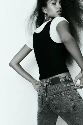 Slim Straight Regular Waist Jeans - Gris denim foncé — photo 3