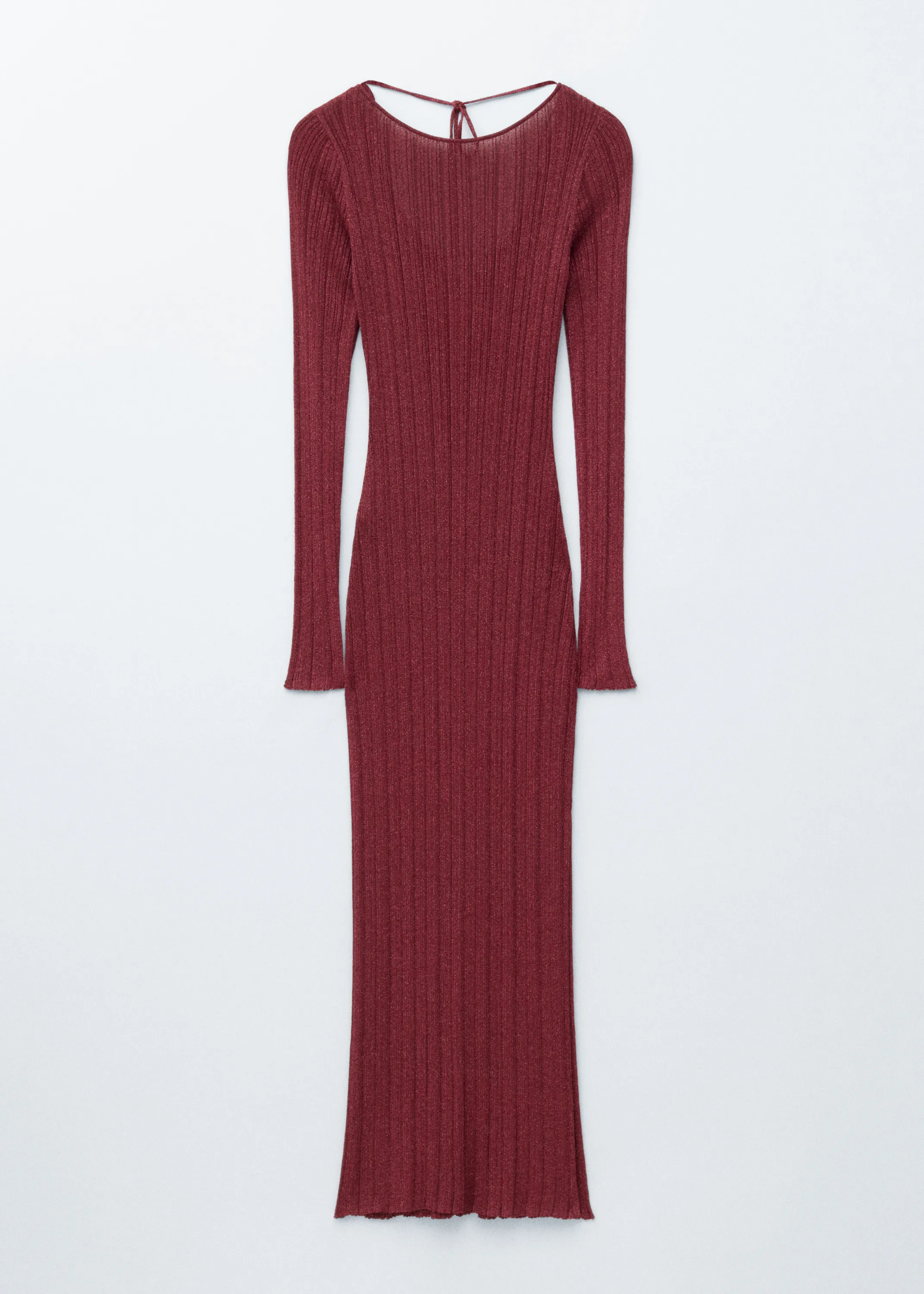 Robe midi côtelée à manches longues - Rouge foncé