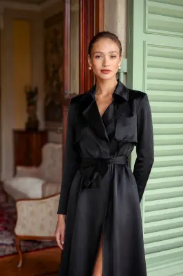 Cameron Satin Trenchcoat - Black — photo 3