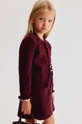 Gilet avec détails volantés - Rouge foncé — photo 3