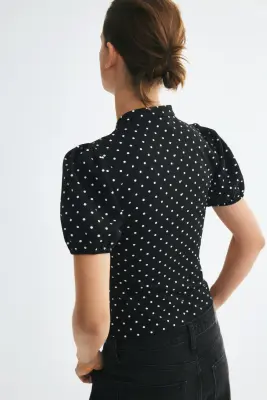 Top en jersey romanite avec fente goutte d'eau - Noir/pois — photo 2