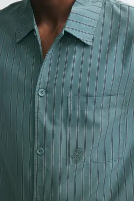 Chemise et pantalon de pyjama en popeline - Turquoise ancien/rayé — photo 1