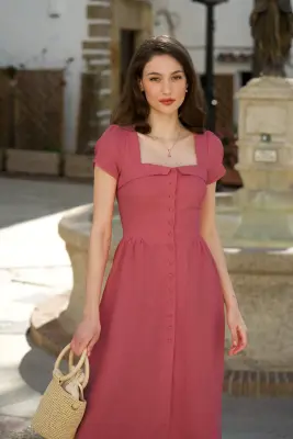 Estelle Button Down Linen Dress - Rose — photo 1